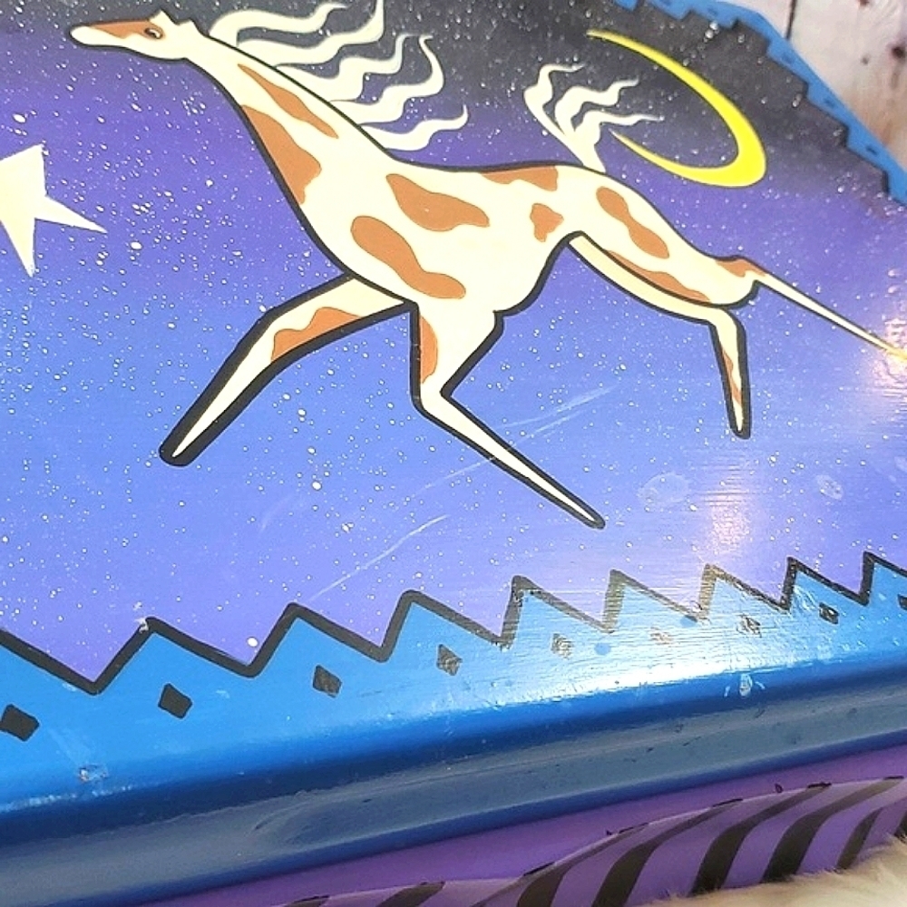 Y2K Handpainted Horse Stars & Moon Galaxy Purple Large Felt Lined Wooden Box - Picture 17 of 17
